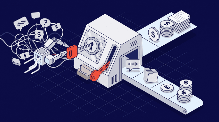 A clean flat vector illustration in a subtle isometric perspective, showing a strategic physical metaphor for preventing cost leakage and creating efficient flow.