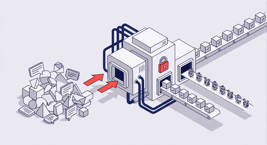Isometric vector graphic showing an automated pipeline to automate prior auth status checks seamlessly"