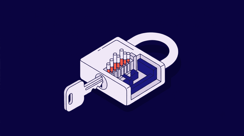 a master key turning in a multi‑pin lock, the pins aligning to show autonomous AI unlocking complex revenue‑cycle tasks