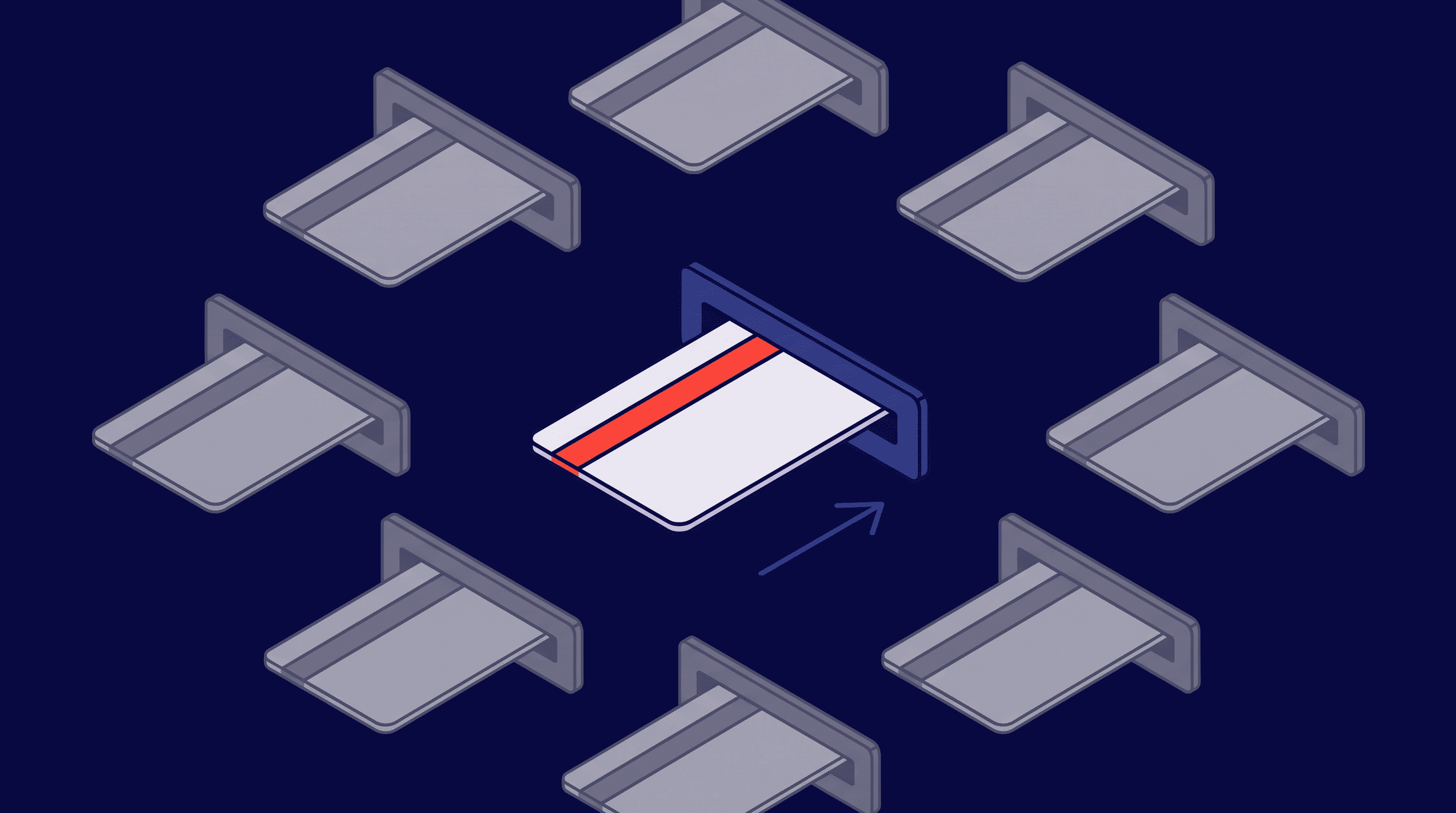 A white magnetic stripe card with a red accent sliding into a matching navy-outlined slot, symbolizing an AI receptionist.Title Attribute: AI receptionist streamlines specialty intake.